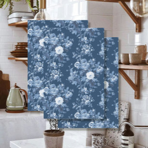 Englisch Floral Toile Navy Blue White LG Decoupage Seidenpapier