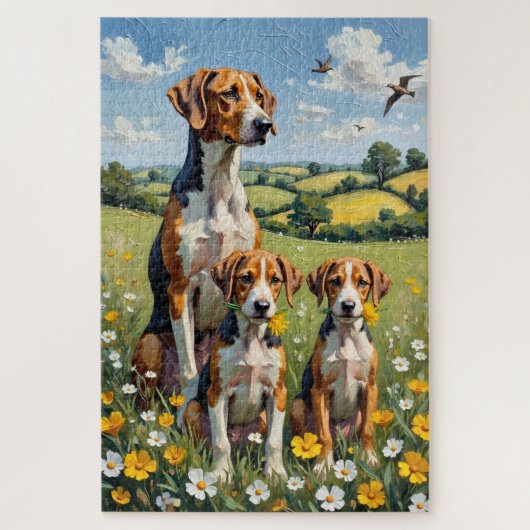Englisch Foxhound Buttercup Wiese Kunst Puzzle (Vertikal)