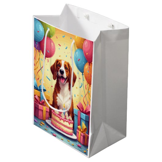 Englisch Foxhound Geburtstagsfeier Mittlere Geschenktüte (Vorderseite Schrägansicht)