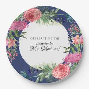 Englisch Garden Rose Rosa Navy Floral Pappteller