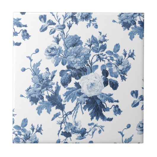 Englisch Hütte Garden Floral Blue n White Pattern Fliese (Vorderseite)