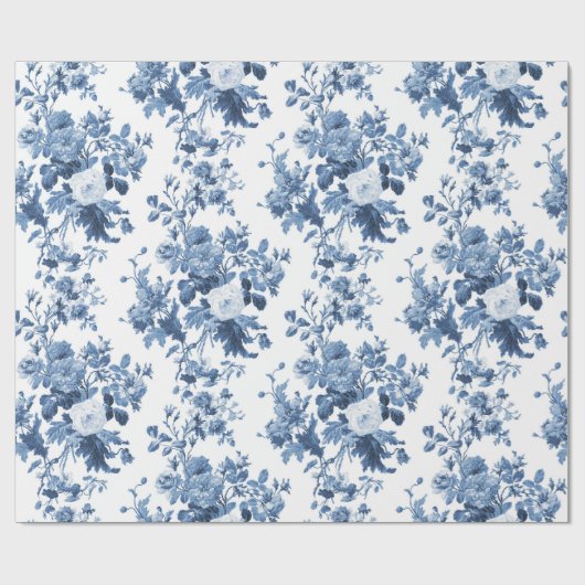 Englisch Hütte Garden Floral Blue n White Pattern Geschenkpapier (Flach)