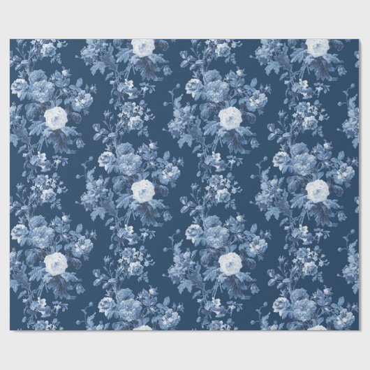 Englisch Hütte Garden Floral Navy Muster Geschenkpapier (Flach)
