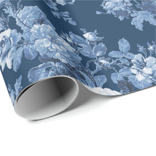 Englisch Hütte Garden Floral Navy Muster Geschenkpapier (Rolleneckpunkt)