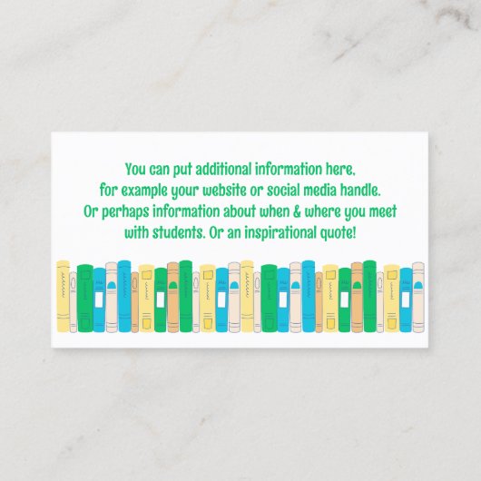 Englisch, Literatur oder Lektüre Visitenkarte (Rückseite)