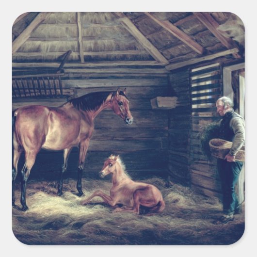 Englisch Mare with their Foals, 1833 Quadratischer Aufkleber (Vorderseite)