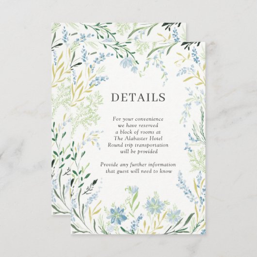 Englisch Meadow Delicate Blume Wedding Details Begleitkarte (Vorne/Hinten)