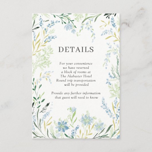 Englisch Meadow Delicate Blume Wedding Details Begleitkarte (Vorderseite)