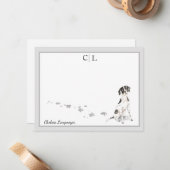 Englisch Pointer Dog Grau Border Monogram & Name Mitteilungskarte (Vorderseite/Rückseite Beispiel)