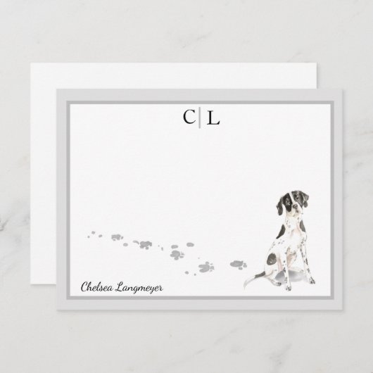 Englisch Pointer Dog Grau Border Monogram & Name Mitteilungskarte (Vorne/Hinten)