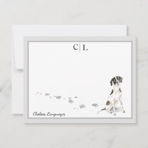 Englisch Pointer Dog Grau Border Monogram & Name Mitteilungskarte