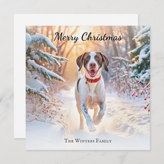 Englisch Pointer Dog Walking in Schnee Weihnachten (Vorne/Hinten)