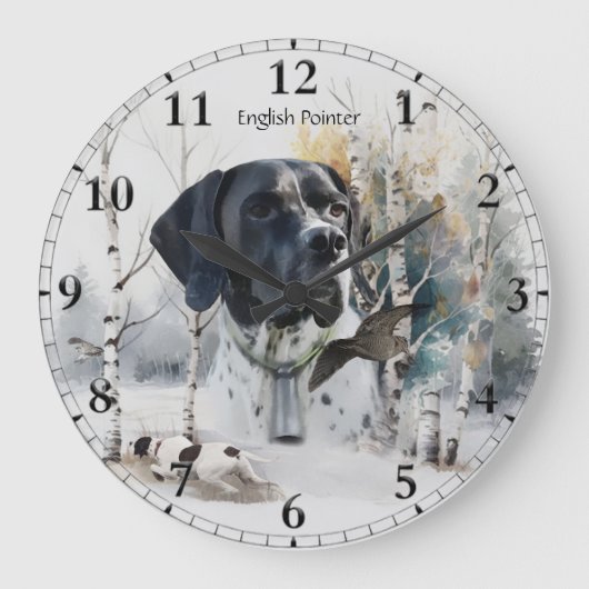 Englisch Pointer , Woodcock Jägersaison , Kunst Große Wanduhr (Vorderseite)