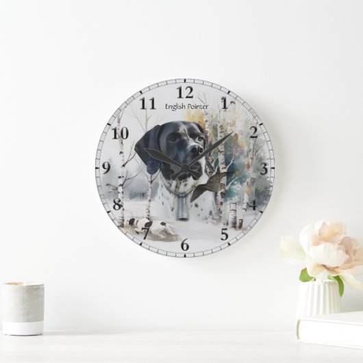 Englisch Pointer , Woodcock Jägersaison , Kunst Große Wanduhr (Zuhause)