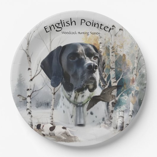 Englisch Pointer , Woodcock Jägersaison , Kunst Pappteller (Vorderseite)
