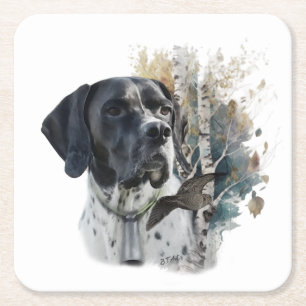 Englisch Pointer , Woodcock Jägersaison , Kunst Rechteckiger Pappuntersetzer