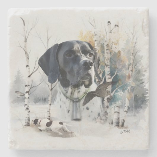 Englisch Pointer , Woodcock Jägersaison , Kunst Steinuntersetzer (Vorderseite)