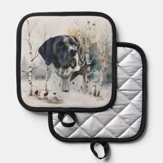 Englisch Pointer , Woodcock Jägersaison , Kunst Topflappen (Vorderseite/Rückseite)