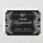 ENGLISCH Quinceñera MASQUERADE Schwarz-weiße Eintr Einladung (Rückseite)