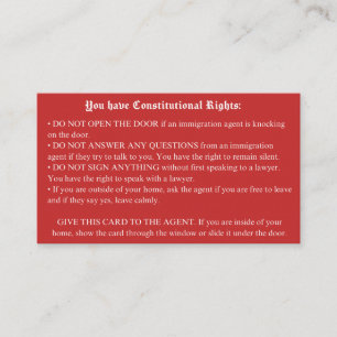 Englisch Red Card - Immigration Rights Card Visitenkarte