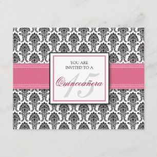 ENGLISCH Rosa Damask Quinceanera Einladung