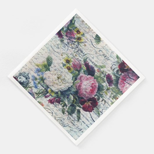 Englisch Rose Florals Ephemerial Writing Decoupage Serviette (Ecke)