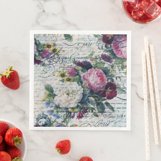 Englisch Rose Florals Ephemerial Writing Decoupage Serviette (Beispiel)
