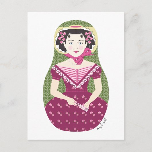 Englisch Rose Matryoshka Postcard Postkarte (Vorderseite)