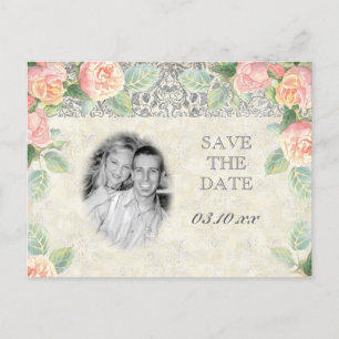 Englisch Rose & Silver Save the Date Postkarte