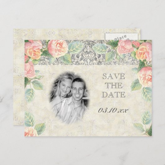 Englisch Rose & Silver Save the Date Postkarte (Vorne/Hinten)