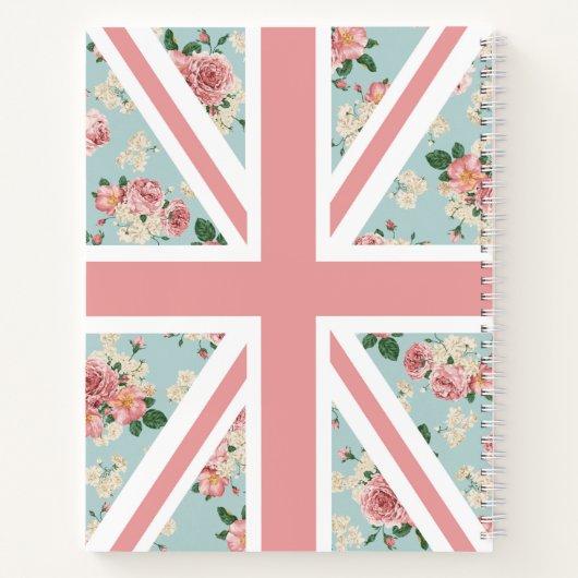 Englisch Rose Union Jack Floral Custom Notizbuch (Rückseite)