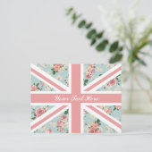 Englisch Rose Union Jack Floral Muster Custom Postkarte (Stehend Vorderseite)