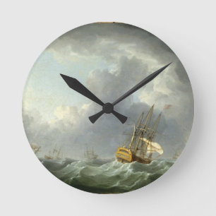 Englisch-Schiffe, die vor einem Sturm laufen (Öl Runde Wanduhr
