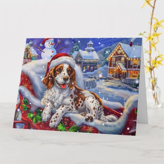 Englisch Setter Dog in Sleigh Snow Weihnachten Karte (Gelbe Blume)
