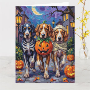 Englisch Setter Halloween-Kostüm beim Süßigkeiten- Karte