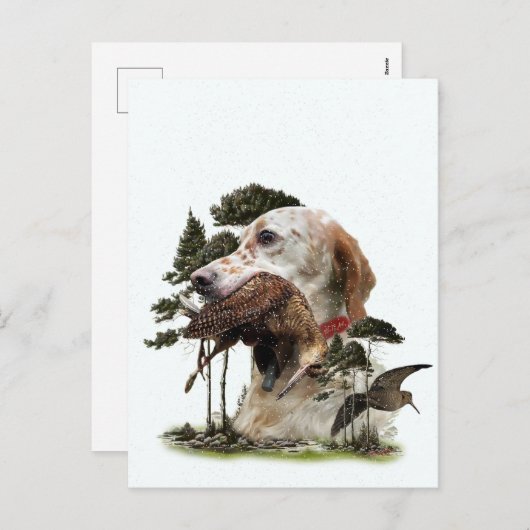 Englisch Setter, Holzhacken Feiertagspostkarte (Vorne/Hinten)