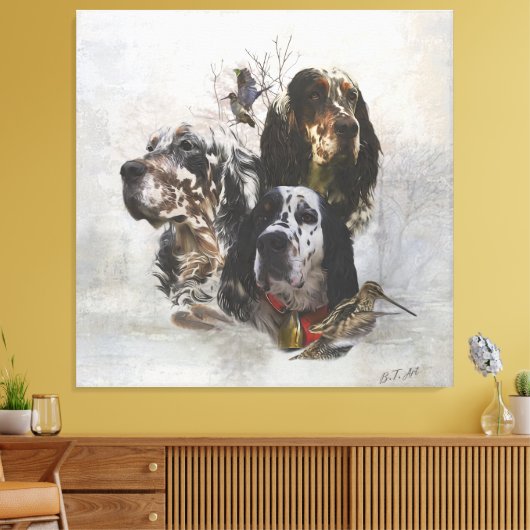 Englisch Setter, Holzhacken Leinwanddruck (Insitu (Wohnzimmer))