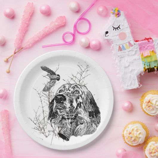 Englisch Setter, Holzhacken Pappteller (Party)