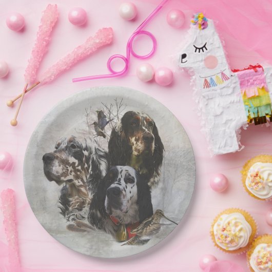 Englisch Setter, Holzhacken Pappteller (Party)