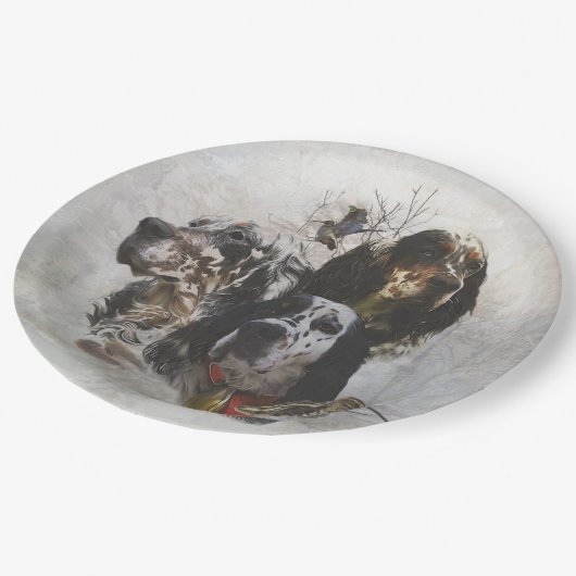 Englisch Setter, Holzhacken Pappteller (Schrägansicht)