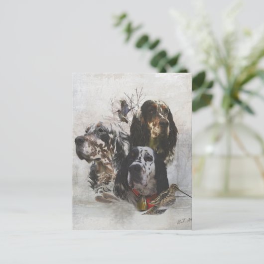 Englisch Setter, Holzhacken Postkarte (Stehend Vorderseite)