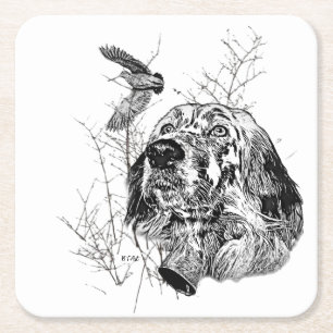 Englisch Setter, Holzhacken Rechteckiger Pappuntersetzer