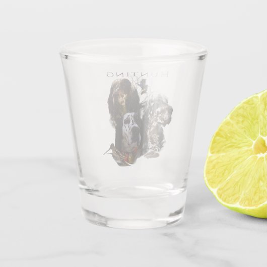 Englisch Setter, Holzhacken Schnapsglas (Rückseite)