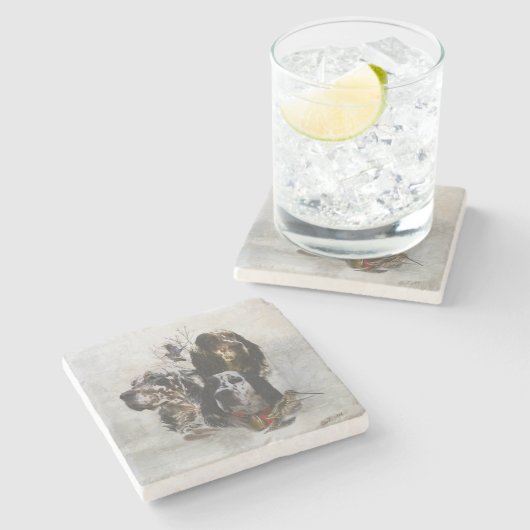 Englisch Setter, Holzhacken Steinuntersetzer (Seitenansicht)