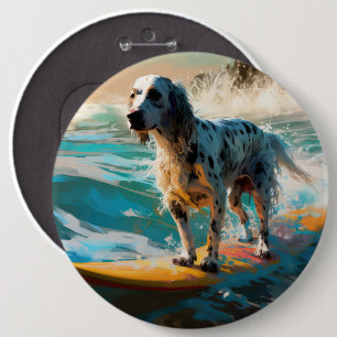 Englisch Setter Strand Surfen Malerei Button