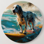 Englisch Setter Strand Surfen Malerei Button (Vorderseite)