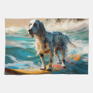 Englisch Setter Strand Surfen Malerei Geschirrtuch