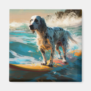 Englisch Setter Strand Surfen Malerei Magnet