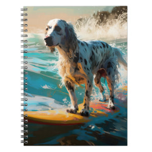 Englisch Setter Strand Surfen Malerei Notizblock