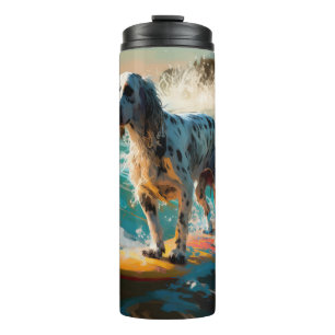 Englisch Setter Strand Surfen Malerei Thermosbecher